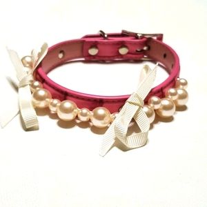 Dog Collar Faux Crocodile Bows & Pearls
